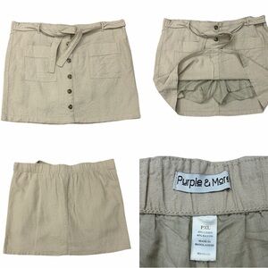 Beige Khaki Linen Blend Button Front Skort Womens Petite XL
